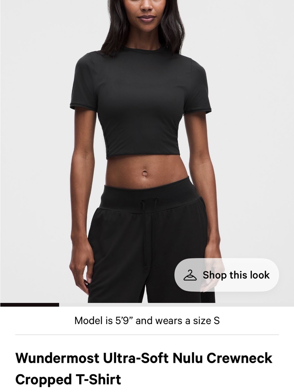 lululemon athletica Black Wundermost Ultra-Soft Nulu Cropped Crewneck Tee